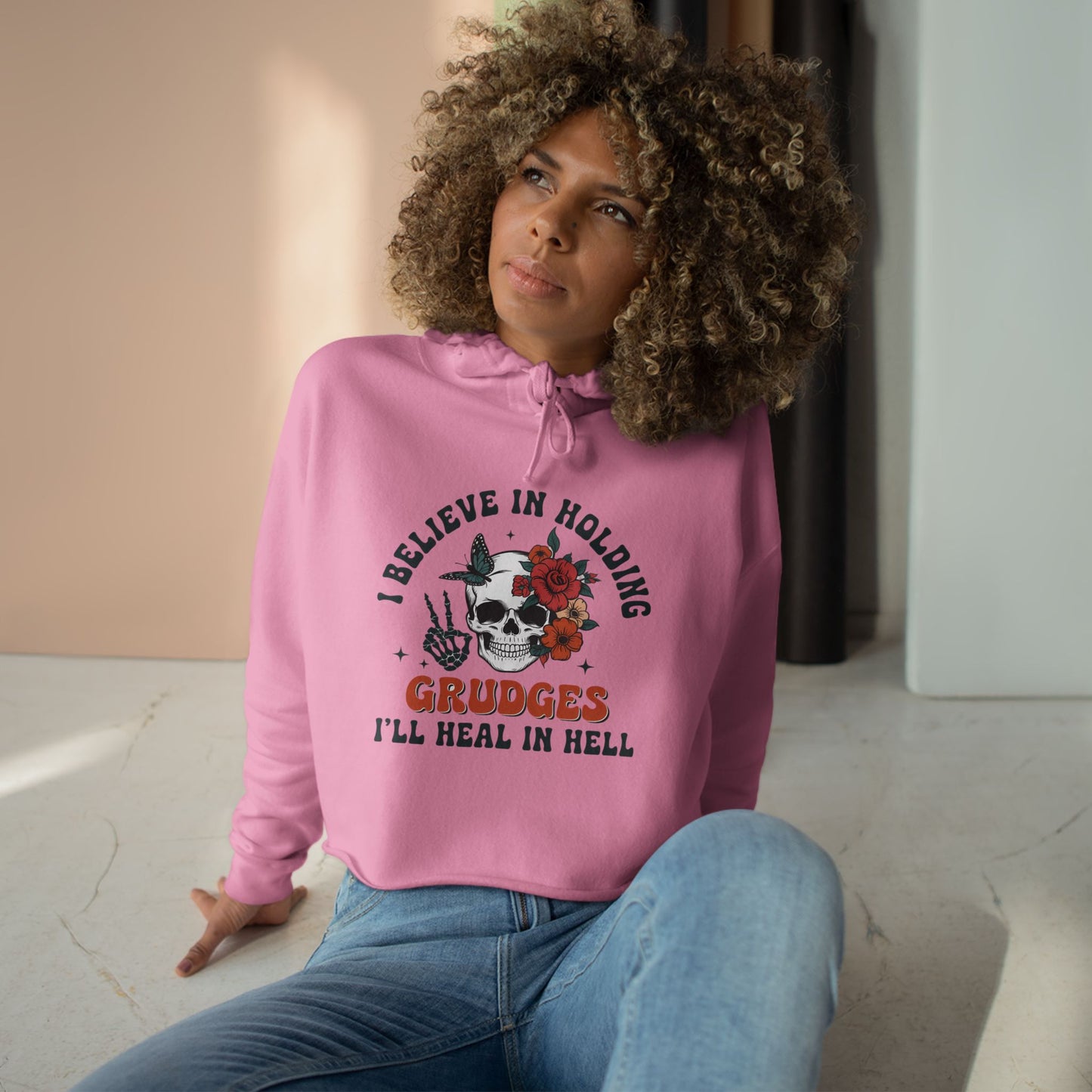 "I Believe in Holding Grudges" Women's Crop Hoodie