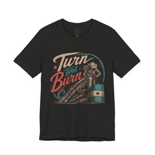 Turn and Burn T‑Shirt — Vintage Barrel Racing Graphic Tee