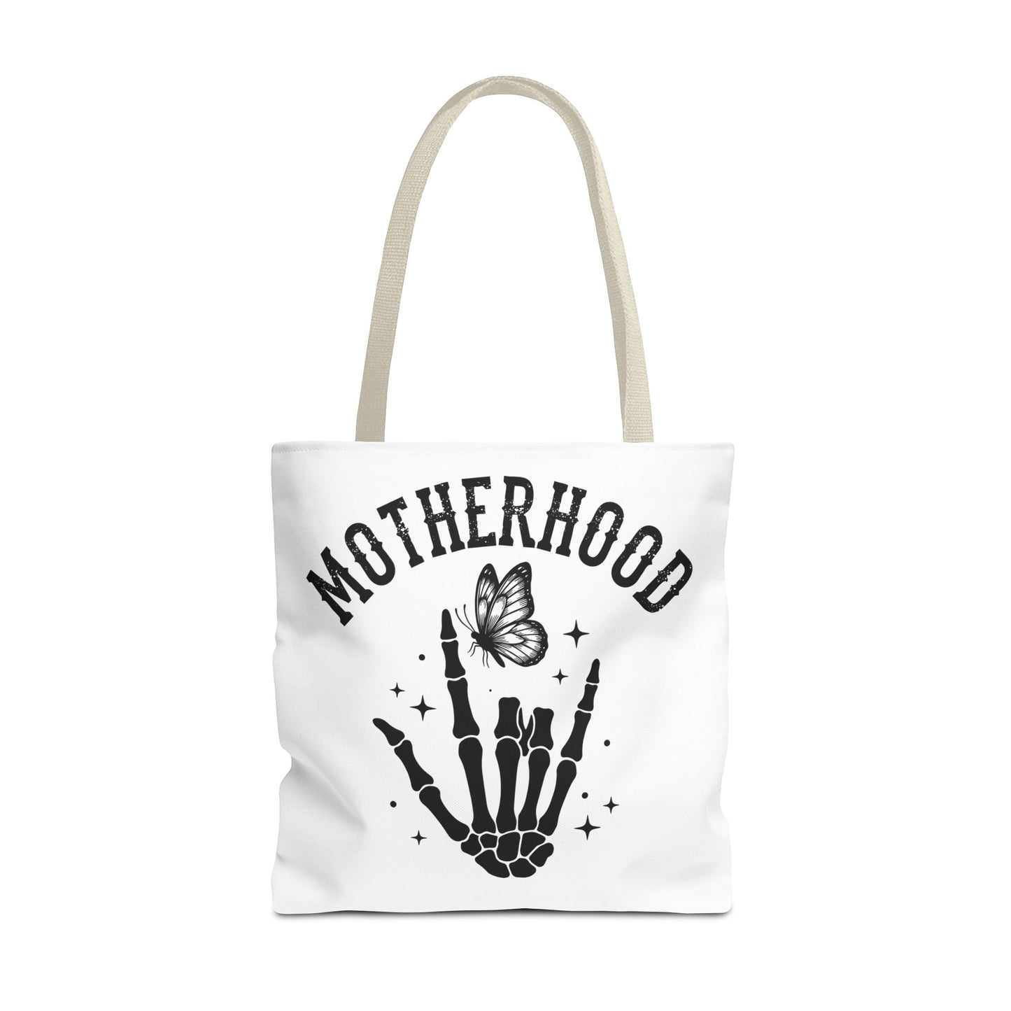 Motherhood Skeleton Tote Bag — Edgy Black & White All-Over Print