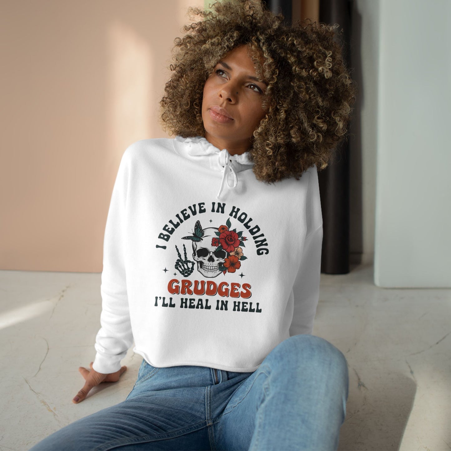 "I Believe in Holding Grudges" Women's Crop Hoodie