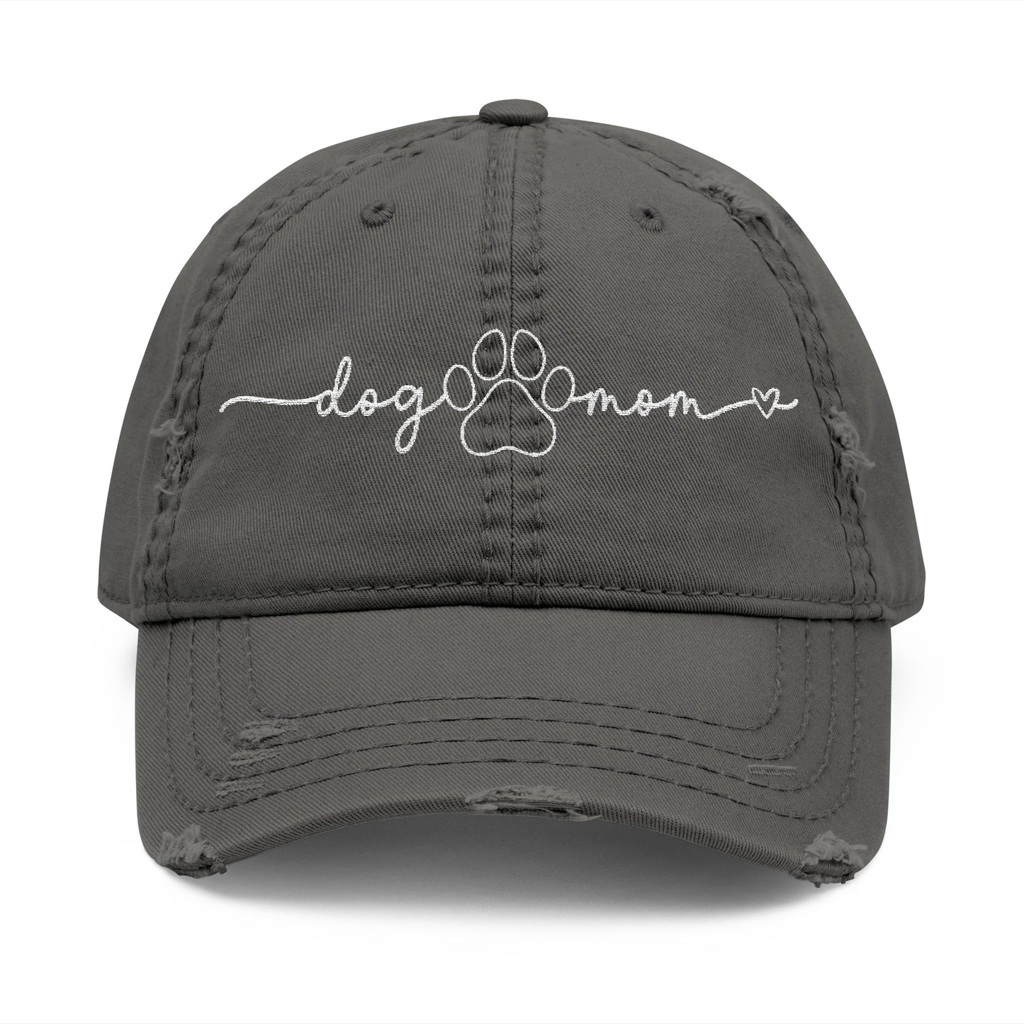 Embroidered "Dog Mom" Distressed Hat