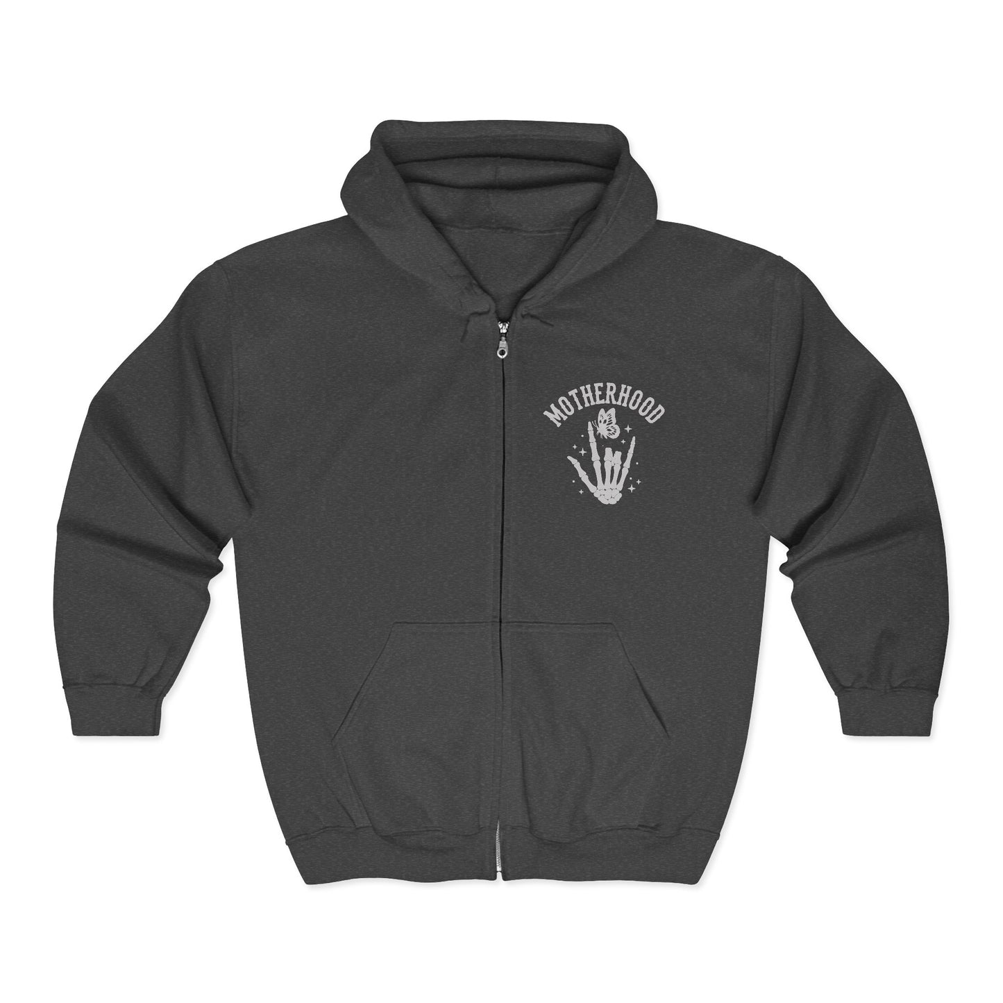 Motherhood Graphic Zip Hoodie — Retro Rock 'Motherhood: Who Says It Should Be Easy?'
