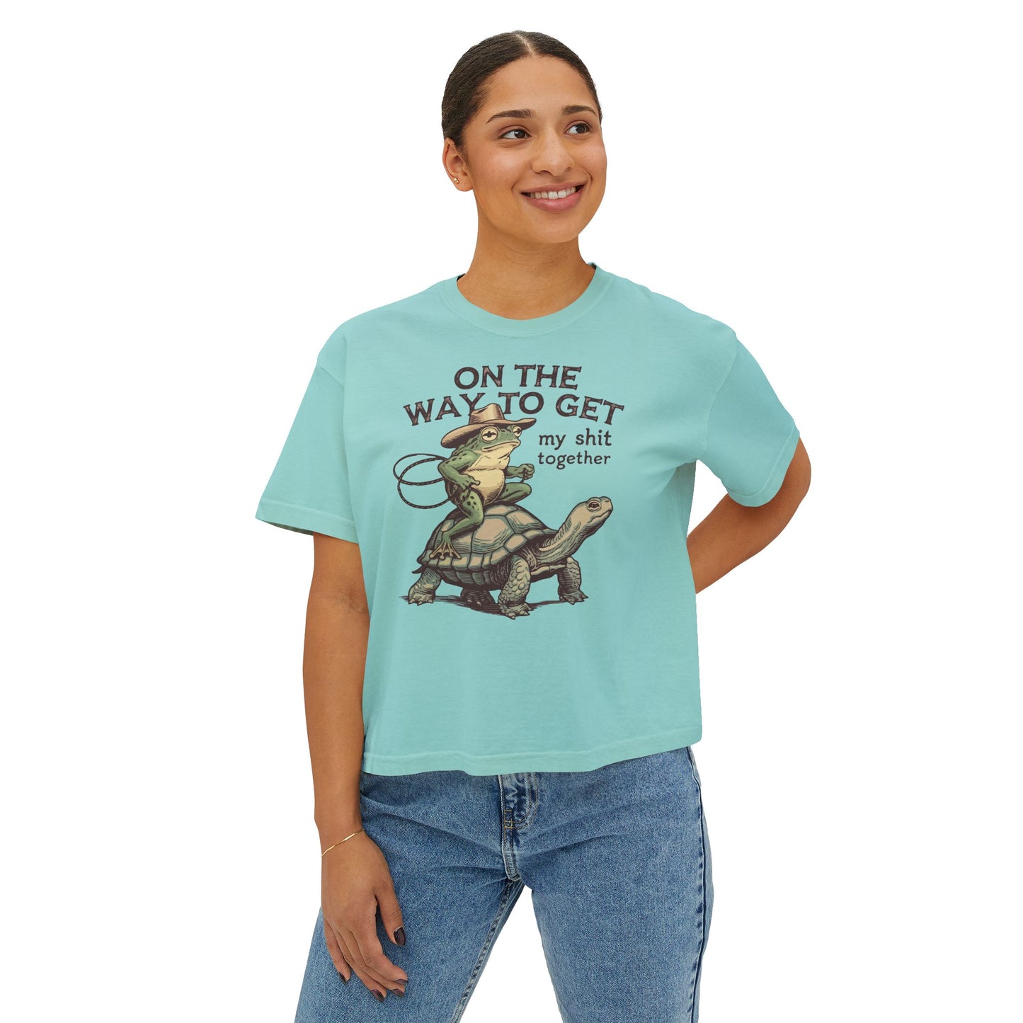 Women's Funny Boxy Tee | "On the Way to Get My Sh*t Together" Turtle Graphic