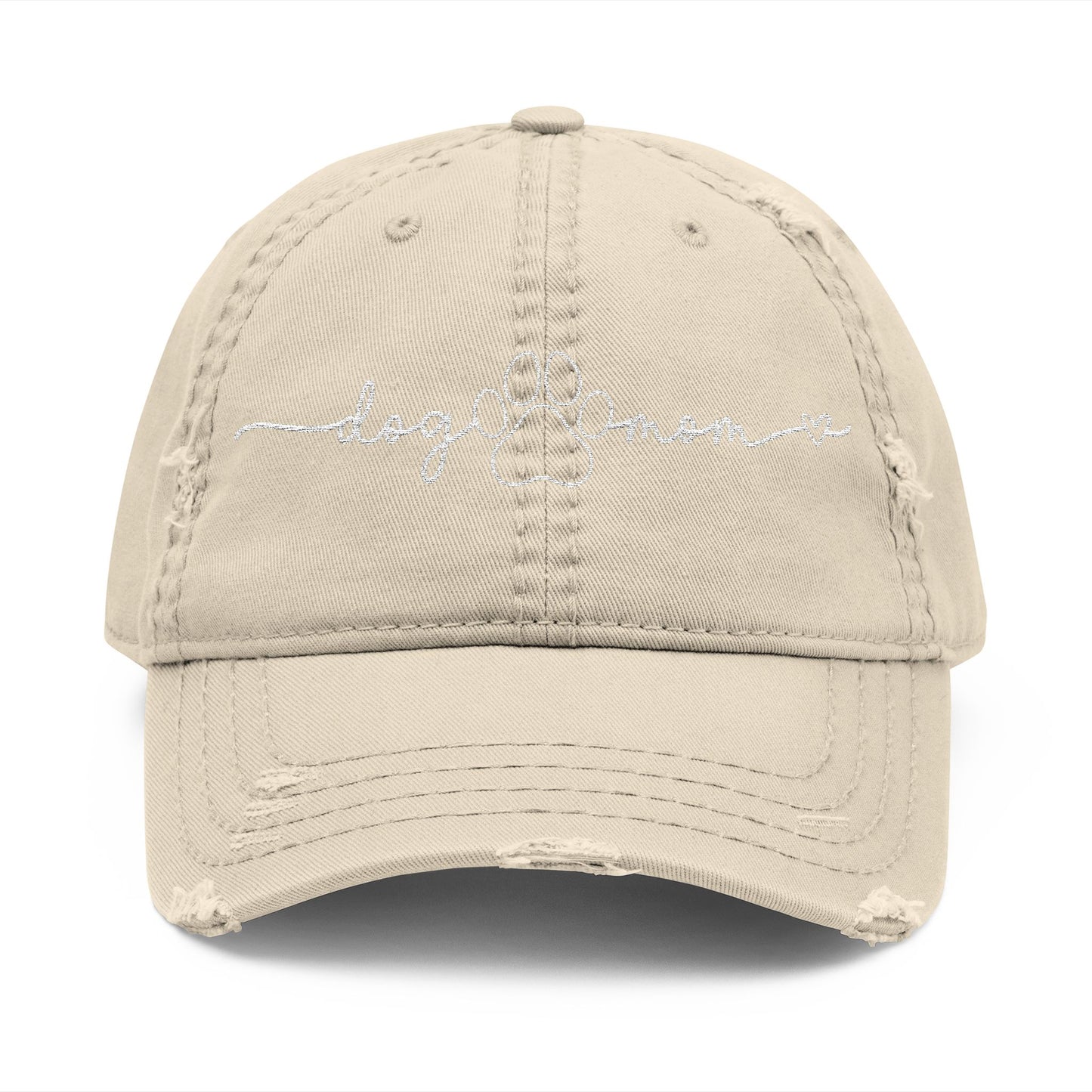 Embroidered "Dog Mom" Distressed Hat