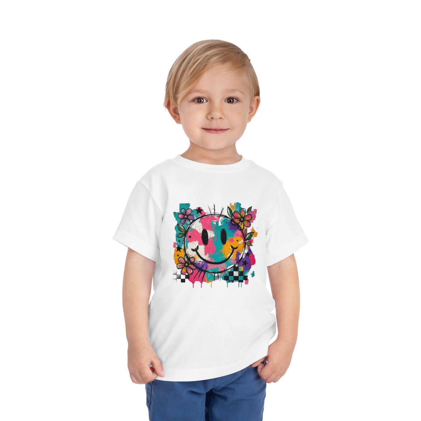 Toddler Tee — Colorful Graffiti Smile Flower Graphic