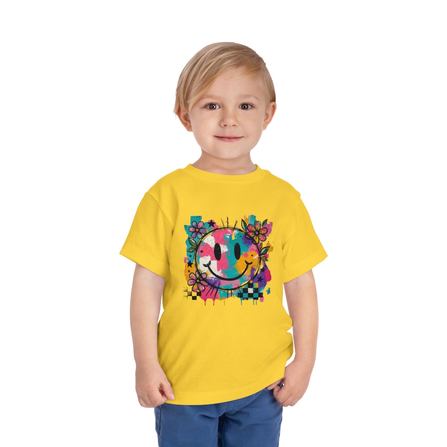 Toddler Tee — Colorful Graffiti Smile Flower Graphic