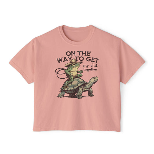 Women's Funny Boxy Tee | "On the Way to Get My Sh*t Together" Turtle Graphic