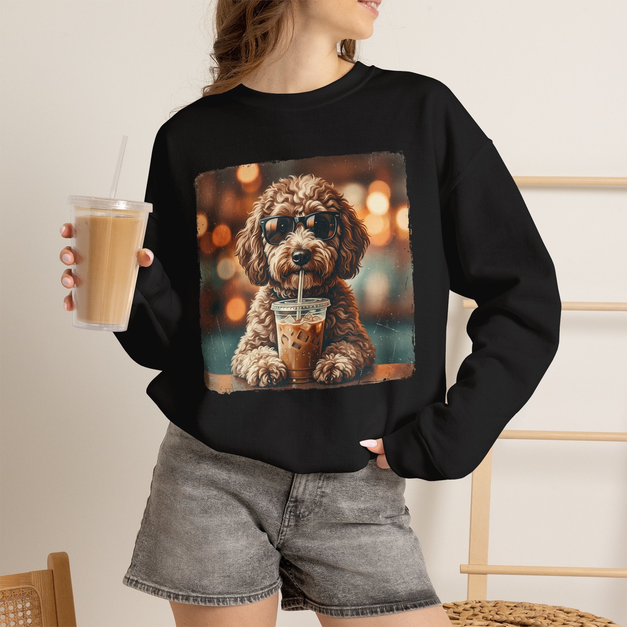 Dog Drinking Coffee Crewneck Sweatshirt  (Custom)