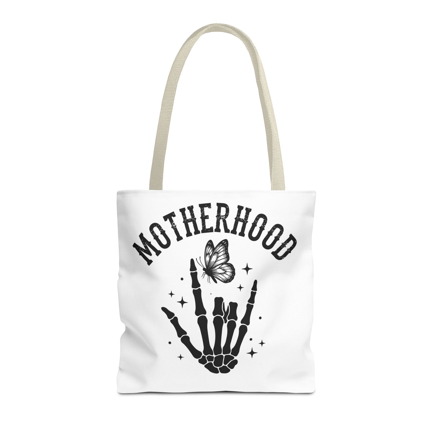 Motherhood Skeleton Tote Bag — Edgy Black & White All-Over Print