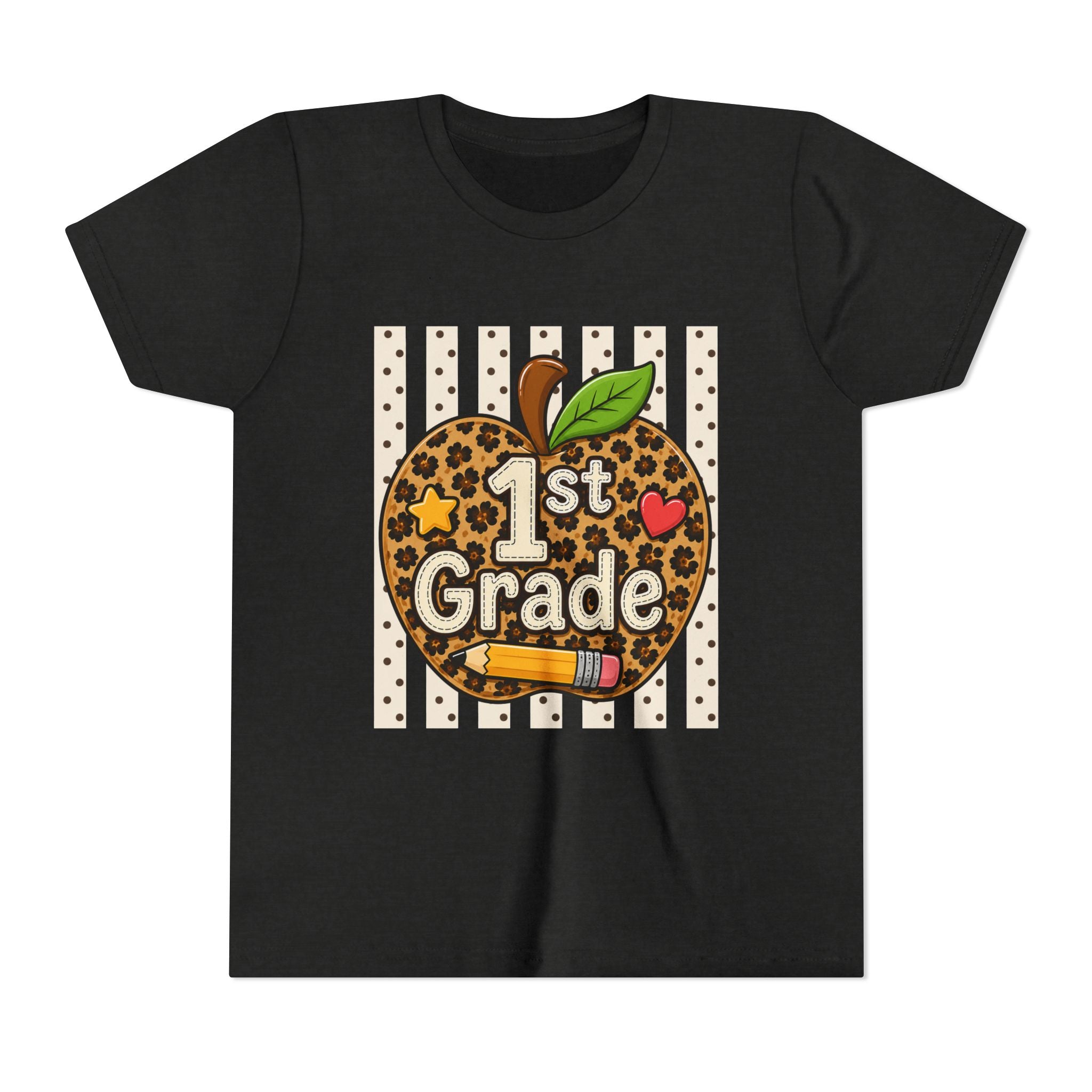 1st Grade Leopard Apple Youth T‑Shirt
