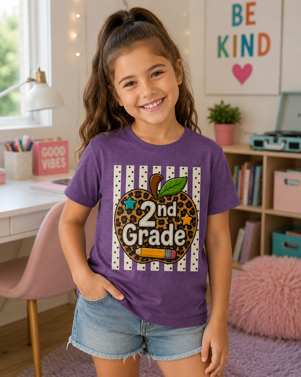 2nd Grade Leopard Apple Youth T-Shirt