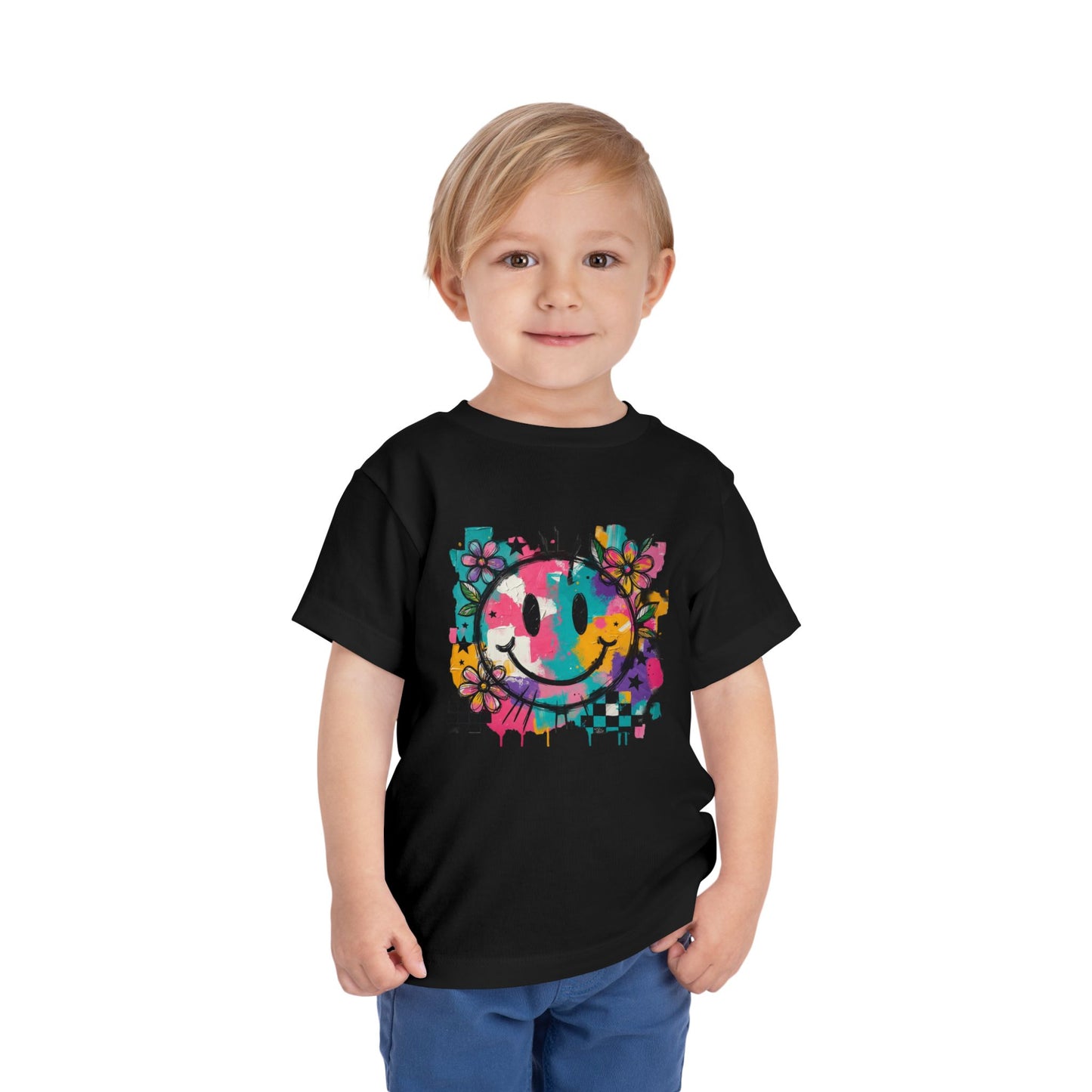 Toddler Tee — Colorful Graffiti Smile Flower Graphic