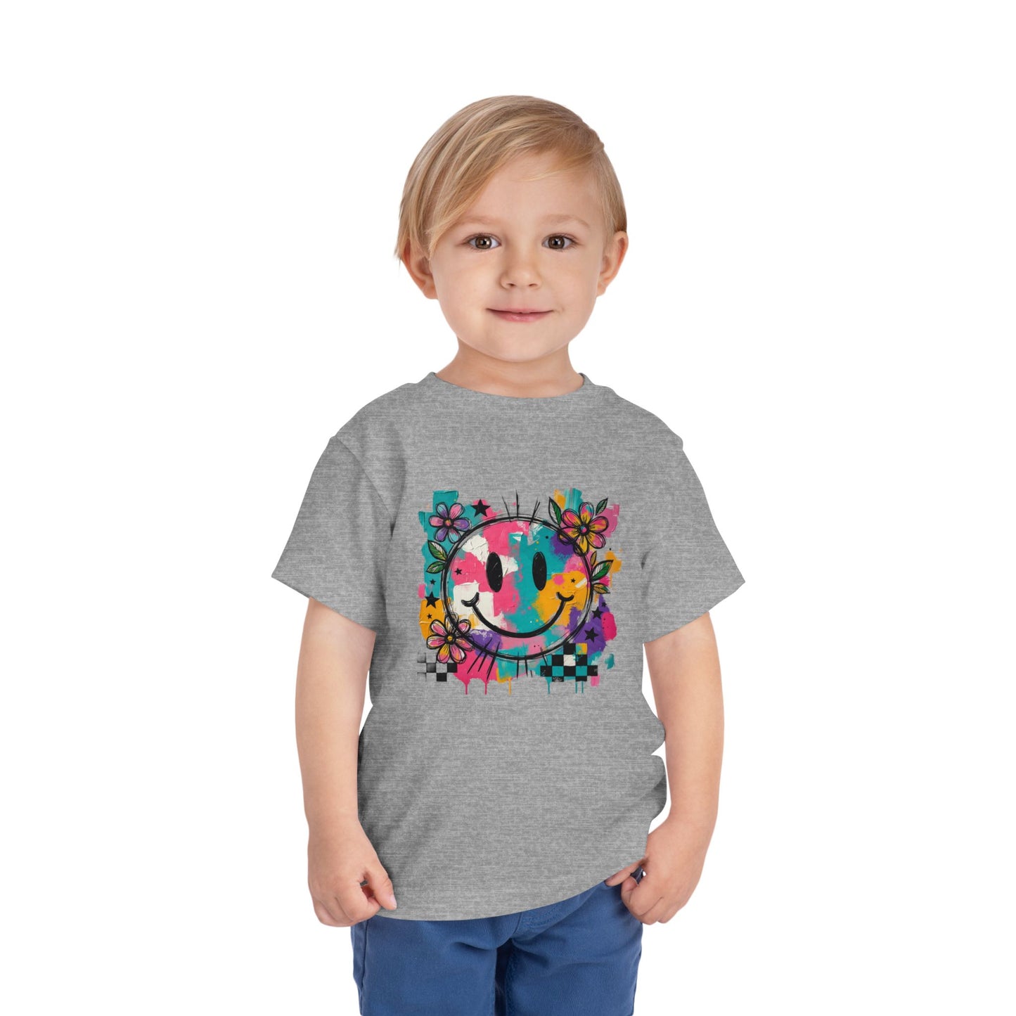 Toddler Tee — Colorful Graffiti Smile Flower Graphic