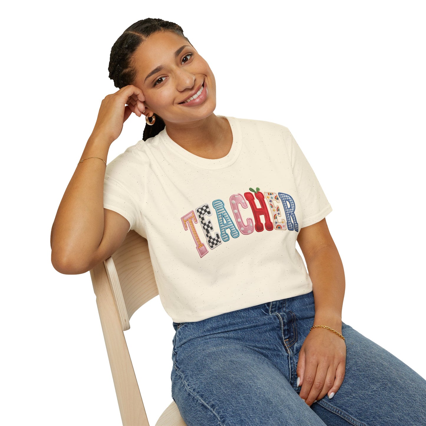 Teacher Colorful Patchwork Letters T-Shirt — Back to School Gift