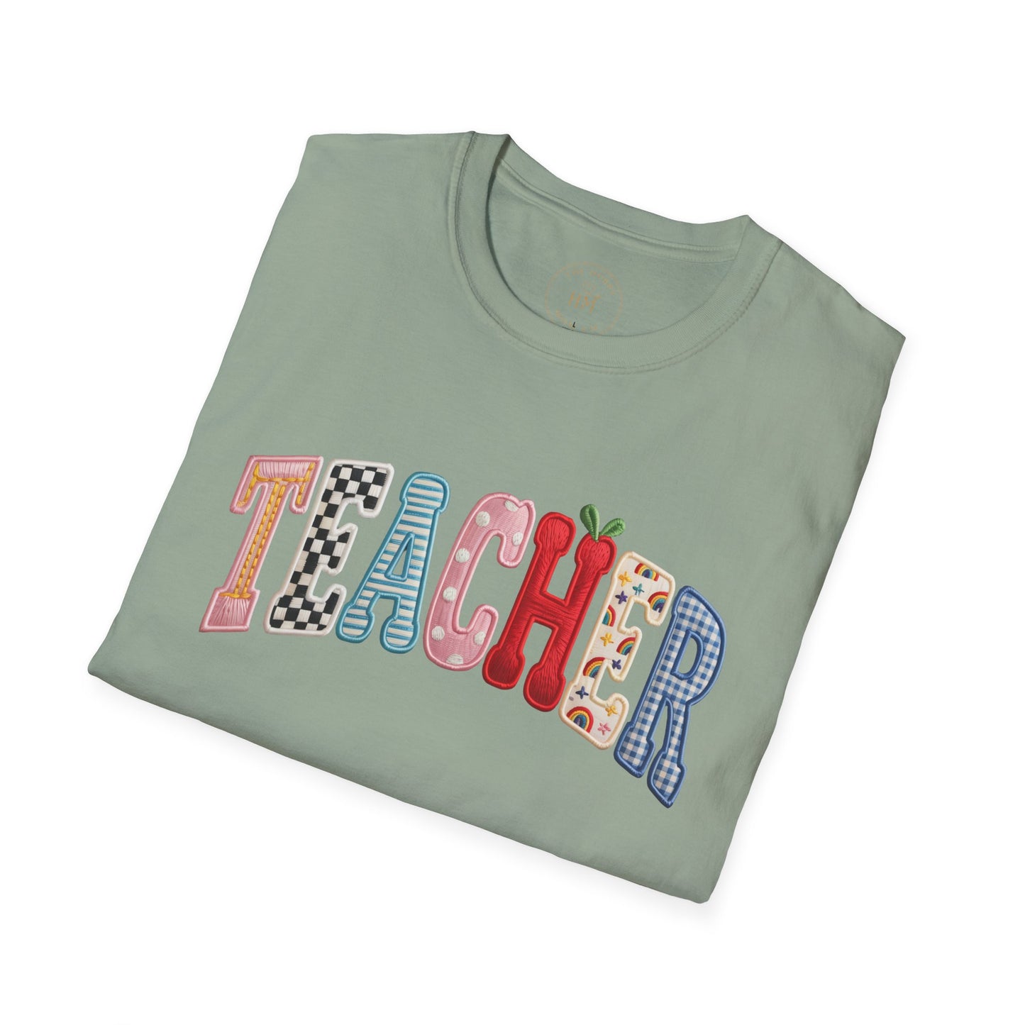 Teacher Colorful Patchwork Letters T-Shirt — Back to School Gift