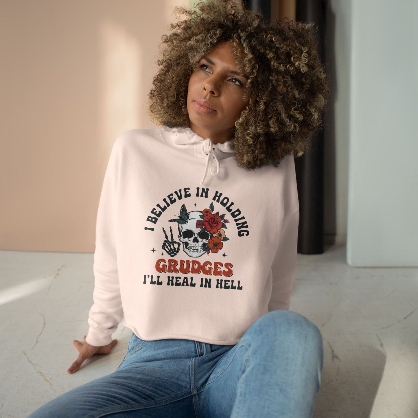"I Believe in Holding Grudges" Women's Crop Hoodie
