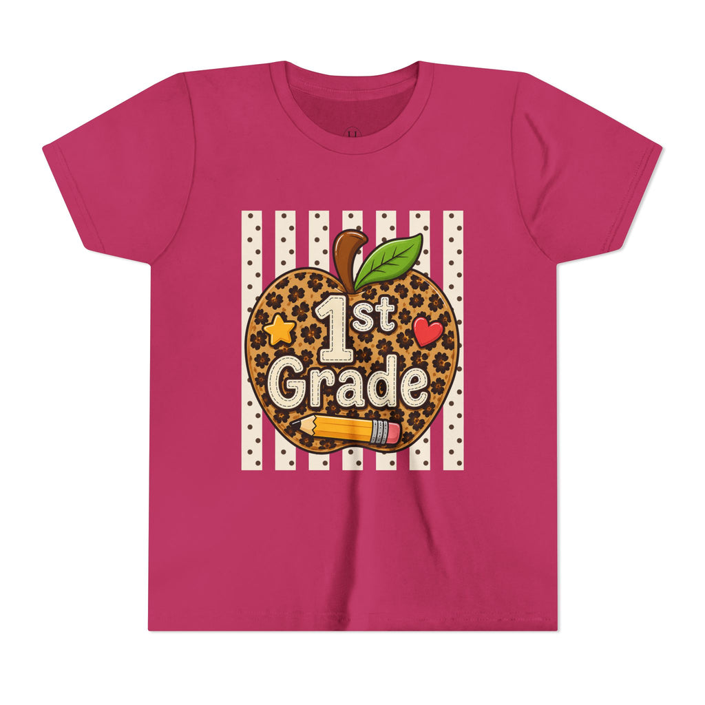 1st Grade Leopard Apple Youth T‑Shirt