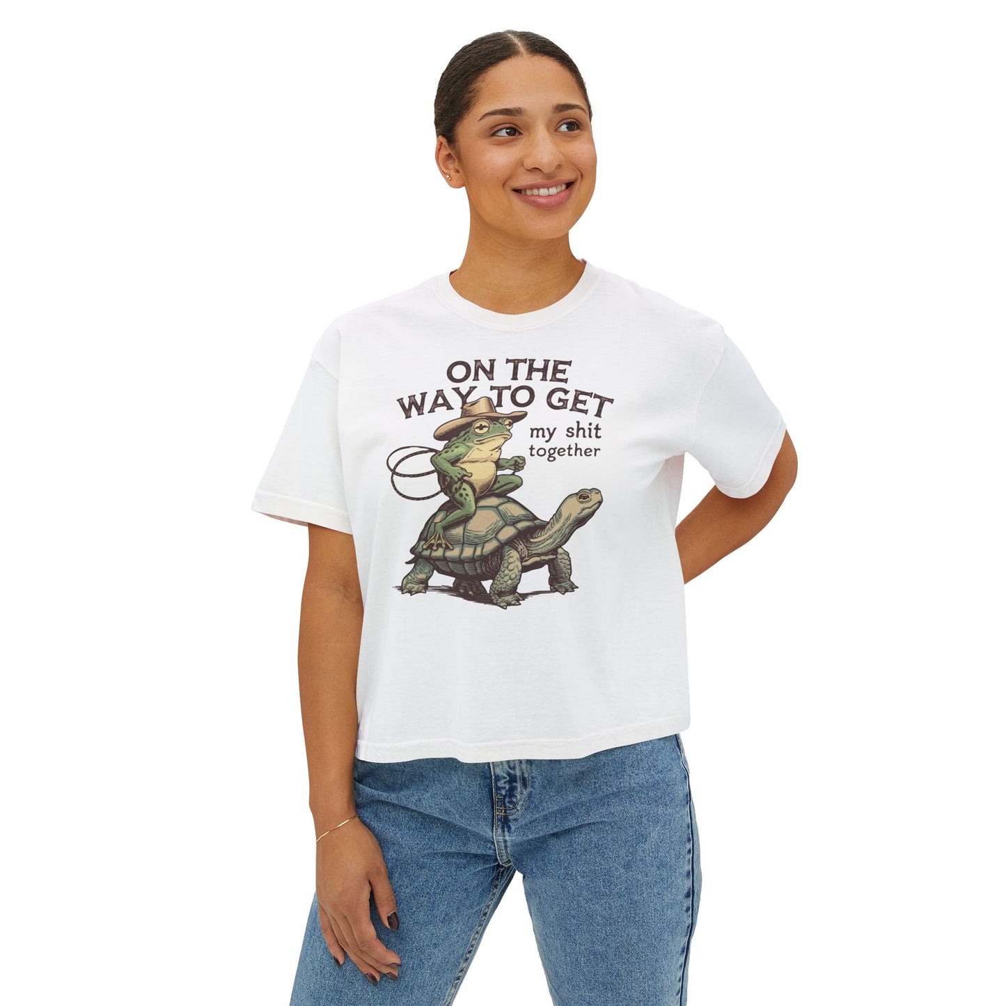Women's Funny Boxy Tee | "On the Way to Get My Sh*t Together" Turtle Graphic