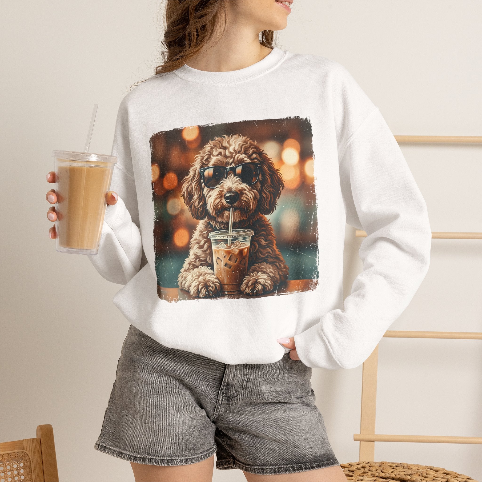 Dog Drinking Coffee Crewneck Sweatshirt  (Custom)