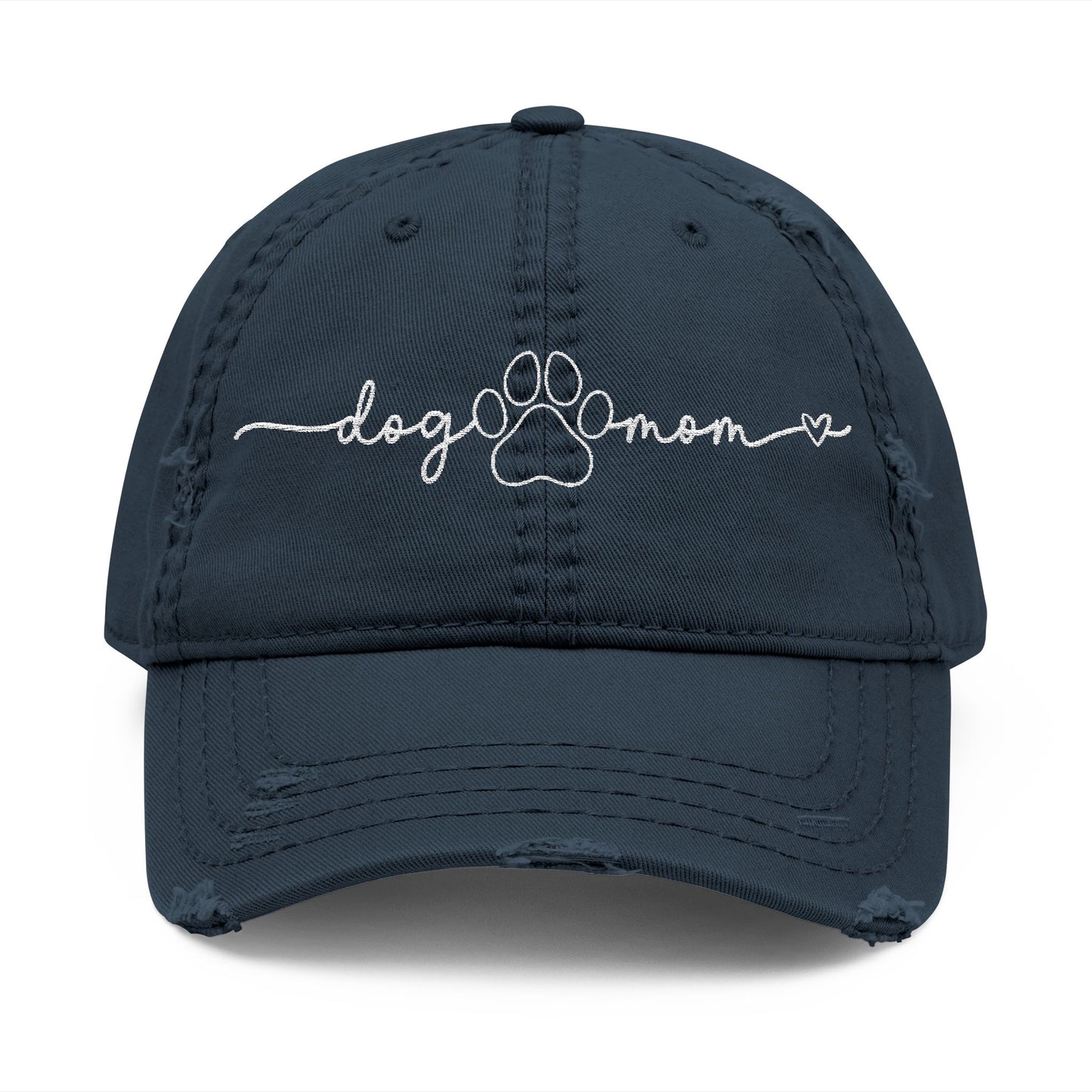 Embroidered "Dog Mom" Distressed Hat