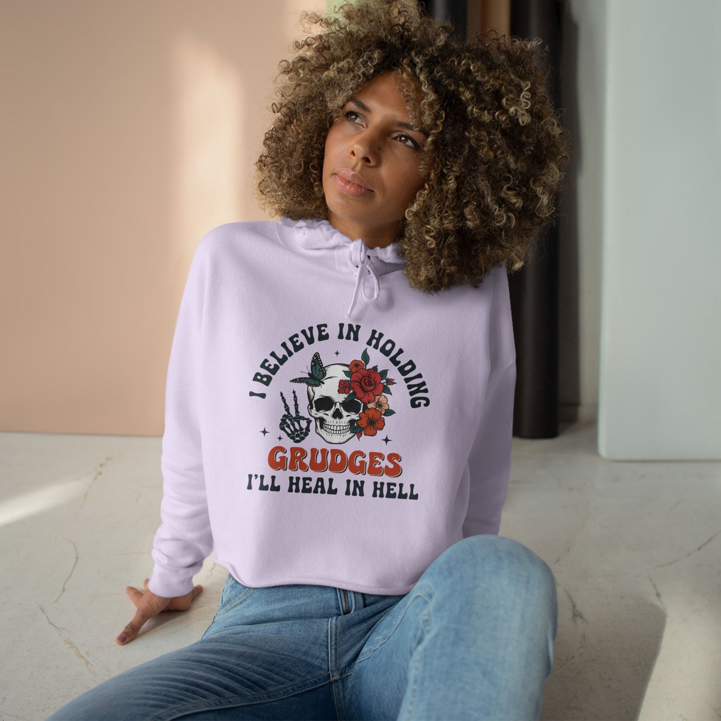"I Believe in Holding Grudges" Women's Crop Hoodie