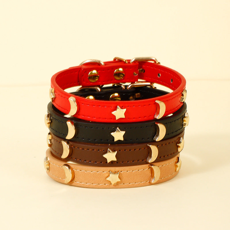 Star & Moon Studded PU Leather Dog Collar