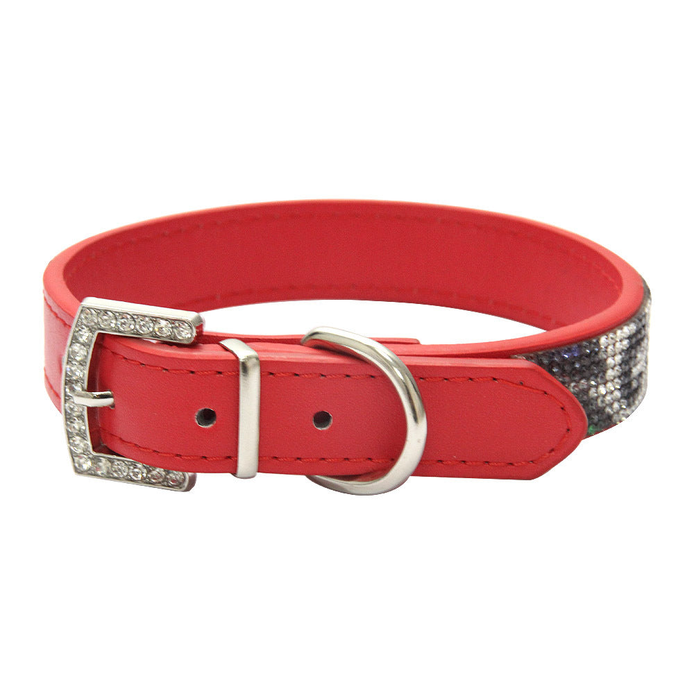 Rhinestone Leopard PU Dog Collar
